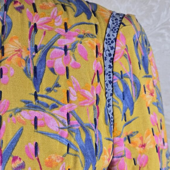 Anthropologie Size XS Quilted Floral Jacket Embroidery Detail Contrast Trim - Picture 3 of 13